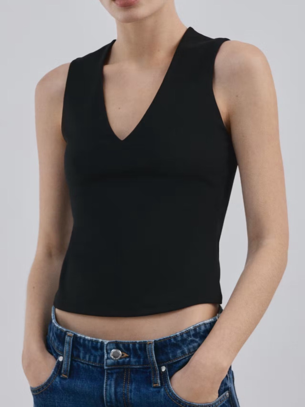 Mango Black Sleeveless V-Neck Tank